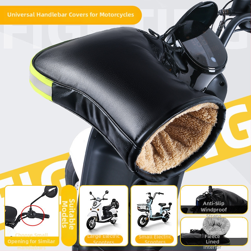 Elektrinio motociklo rankų pirštinės su storesniu medvilnės pamušalu, vėjo atsparios, žiemos šiluma, unisex