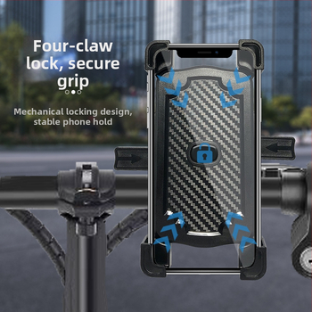 Mootorratta ja jalgratta telefonihoidik nelja klambriga kinnitusega, pöörlev hoidik, ABS-plastik, ühilduv tagaspeegli ja rooliga, löögikindel