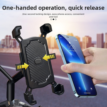 Mootorratta ja jalgratta telefonihoidik nelja klambriga kinnitusega, pöörlev hoidik, ABS-plastik, ühilduv tagaspeegli ja rooliga, löögikindel