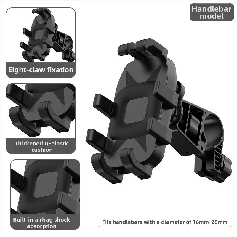 Mootorratta ja jalgratta telefonihoidik nelja klambriga kinnitusega, pöörlev hoidik, ABS-plastik, ühilduv tagaspeegli ja rooliga, löögikindel