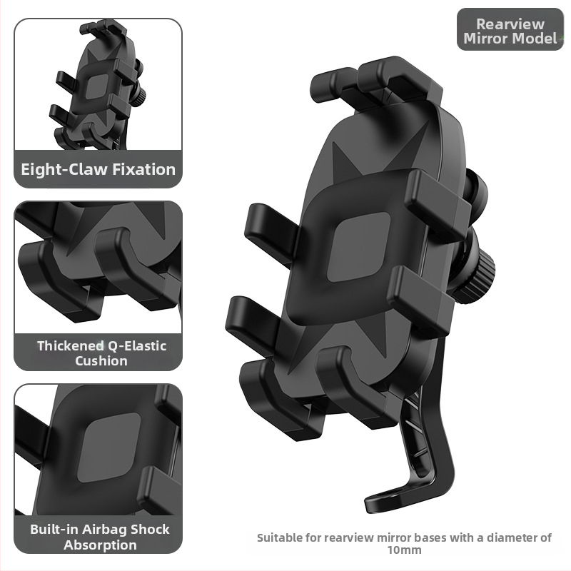 Mootorratta ja jalgratta telefonihoidik nelja klambriga kinnitusega, pöörlev hoidik, ABS-plastik, ühilduv tagaspeegli ja rooliga, löögikindel