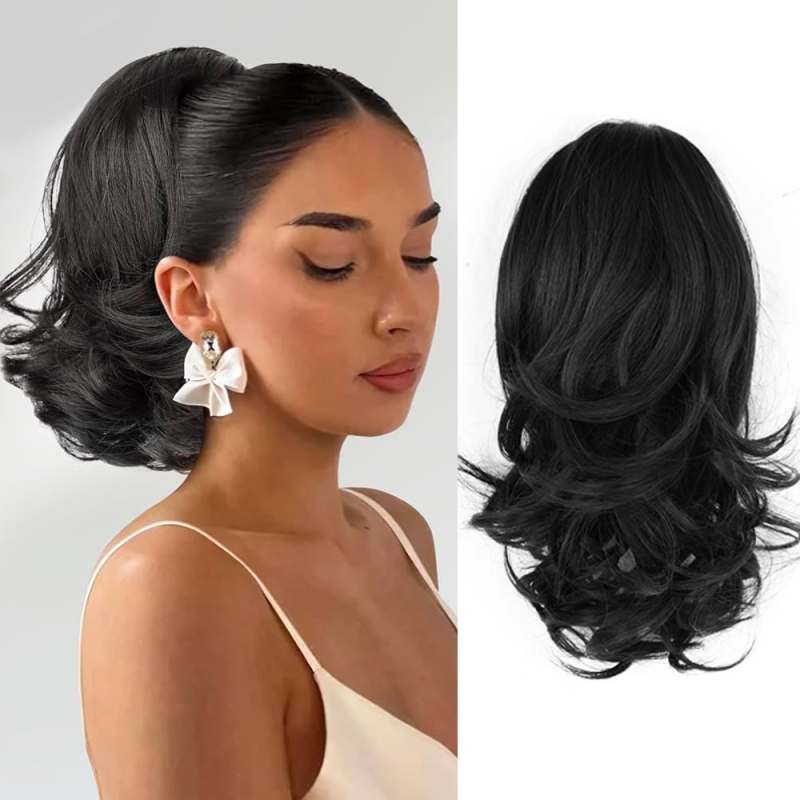 Ponytail plaukų peruka - plaukų kuodelis, reguliuojamas raištis, krioklio garbanos, pūkuota aukšta karūna, aukštos temperatūros viela, mechanizmas (Kilmes: Xuchang)