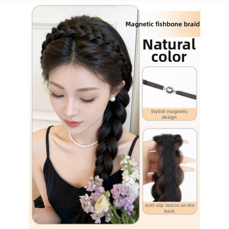 Magnetinė žuvies kaulo pynė peruka, vieno gabalo sintetinių plaukų, anime cosplay stilius, modelis CX006 Magnetic Princess Braid, veido formavimas ir apimties suteikimas