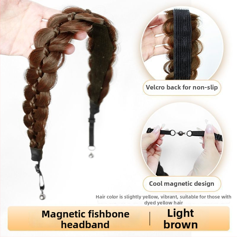 Magnetinė žuvies kaulo pynė peruka, vieno gabalo sintetinių plaukų, anime cosplay stilius, modelis CX006 Magnetic Princess Braid, veido formavimas ir apimties suteikimas