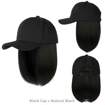 Perukas su integruota kepure – bob tipo trumpi plaukai, matinė aukštos temperatūros viela, natūralus stilius, moterims; galima dažyti ir permuoti