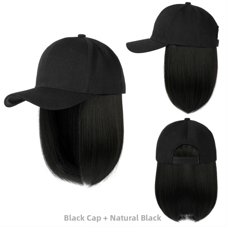 Perukas su integruota kepure – bob tipo trumpi plaukai, matinė aukštos temperatūros viela, natūralus stilius, moterims; galima dažyti ir permuoti