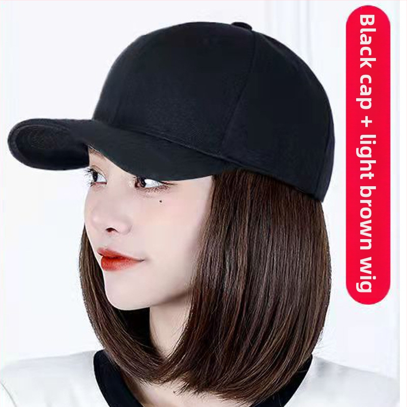 Perukas su integruota kepure – bob tipo trumpi plaukai, matinė aukštos temperatūros viela, natūralus stilius, moterims; galima dažyti ir permuoti