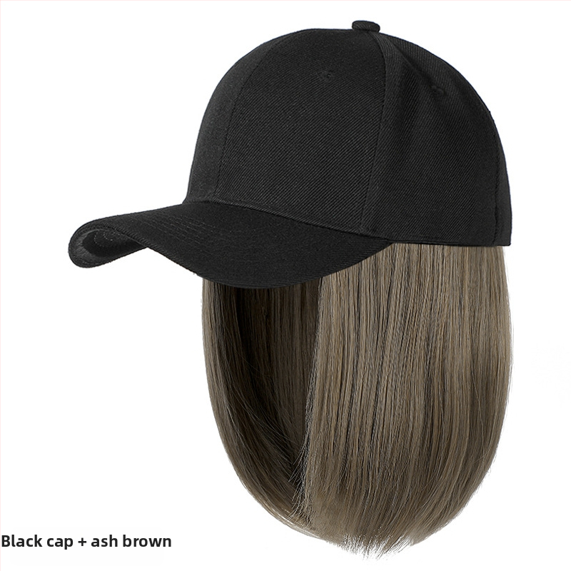 Perukas su integruota kepure – bob tipo trumpi plaukai, matinė aukštos temperatūros viela, natūralus stilius, moterims; galima dažyti ir permuoti