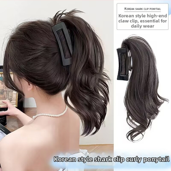 Ponių uodegos parukė su Shark Clip, garbanotos krioklio bangos, plaukų medžiaga: aukštos temperatūros viela