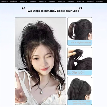 Ponių uodegos parukė su Shark Clip, garbanotos krioklio bangos, plaukų medžiaga: aukštos temperatūros viela