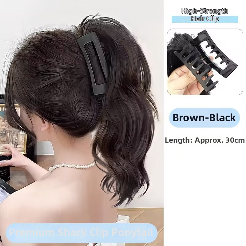 Ponių uodegos parukė su Shark Clip, garbanotos krioklio bangos, plaukų medžiaga: aukštos temperatūros viela