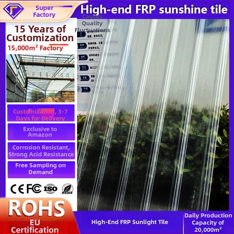 FRP átlátszó világító csempe függőtetőhöz — korrózióálló, vastagság 1,0–4,0 mm, egyedi igényre