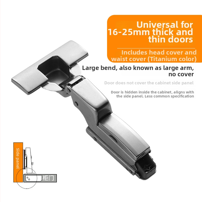 Drabužių spintos durų vyriai su trimis sekcijomis amortizatoriumi, reguliuojamas hidraulinis mechanizmas, modelis CG-T9, šaltai valcuotas plienas, 1 mm storis, elektroplakavimas