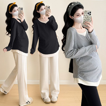 Rasedate kapuutsiga T-särk, vaba lõige, ümmarguse kaelusega, pikkade varrukatega, 50–65 cm pikkus; Derong polüestersegu 80–90% polüester ja spandex; Kevad-Sügis-Talv 2025