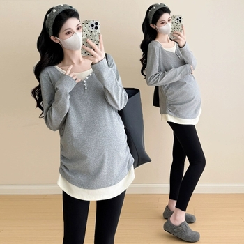 Rasedate kapuutsiga T-särk, vaba lõige, ümmarguse kaelusega, pikkade varrukatega, 50–65 cm pikkus; Derong polüestersegu 80–90% polüester ja spandex; Kevad-Sügis-Talv 2025