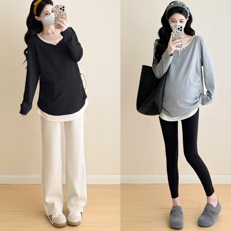 Rasedate kapuutsiga T-särk, vaba lõige, ümmarguse kaelusega, pikkade varrukatega, 50–65 cm pikkus; Derong polüestersegu 80–90% polüester ja spandex; Kevad-Sügis-Talv 2025