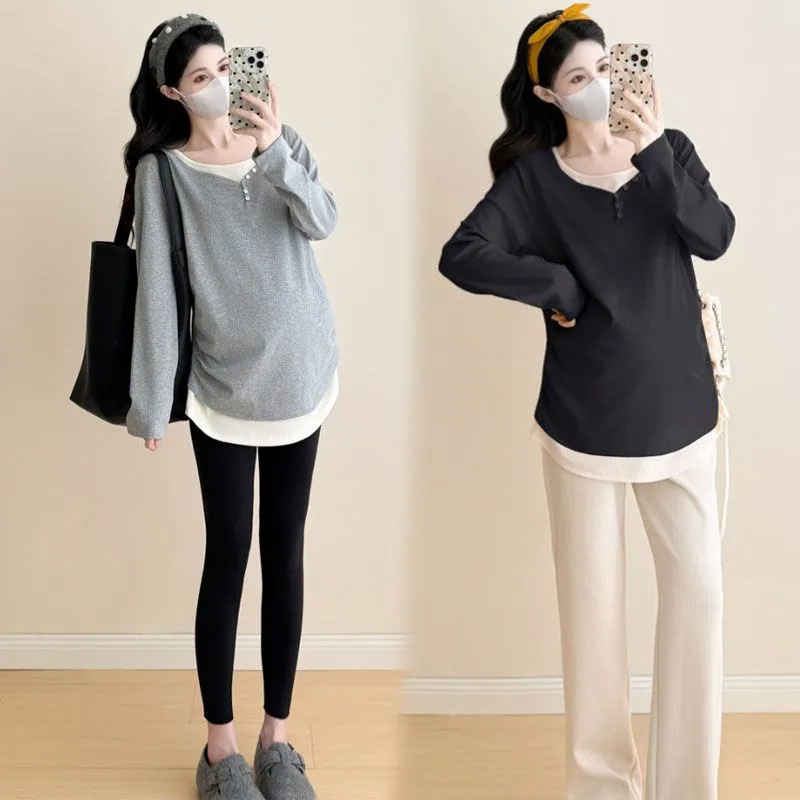 Rasedate kapuutsiga T-särk, vaba lõige, ümmarguse kaelusega, pikkade varrukatega, 50–65 cm pikkus; Derong polüestersegu 80–90% polüester ja spandex; Kevad-Sügis-Talv 2025