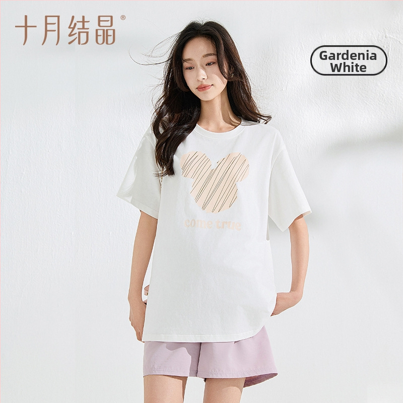 Rasedate lühikeste varrukatega top, ringkaelaga, 95%+ puuvill, keskmise pikkusega 65–80 cm