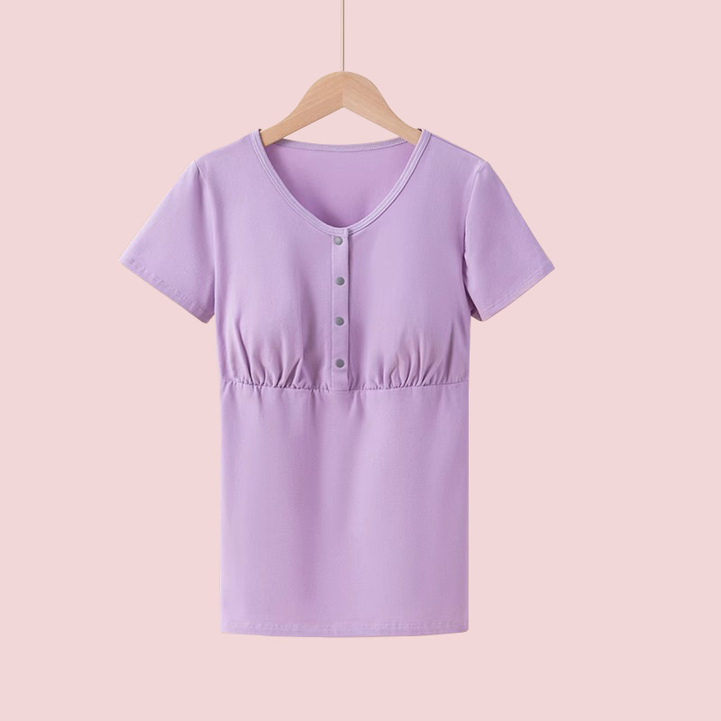 Raseduse ja imetamise pluus ees nupudega, puuvillane, lühikeste varrukatega, vaba lõige, keskmise pikkusega