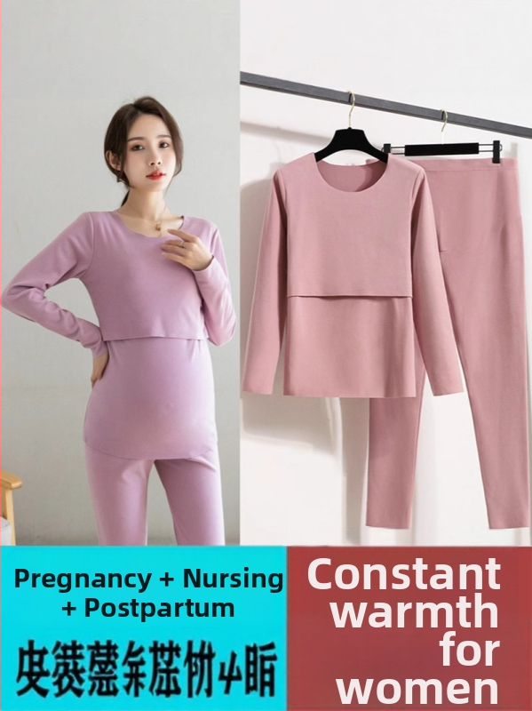 Nėščiųjų terminis komplektas rudens–žiemos sezonui iš De Rong audinio – ilgomis rankovėmis, maitinti krūtį atidarymo galimybė, 90–95% poliesterio, iki 30% spandeksas