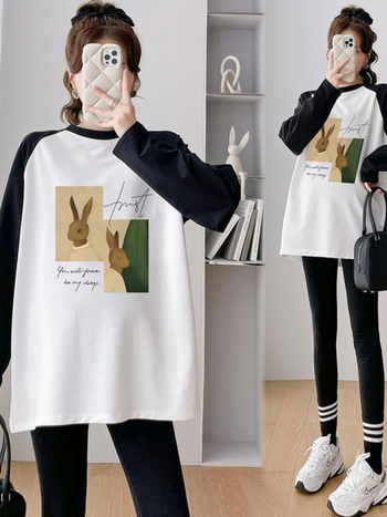 Rasedate sügisene top, vaba lõige, ringkaelaga, pikkade varrukatega, puuvilla-poliesteri segu