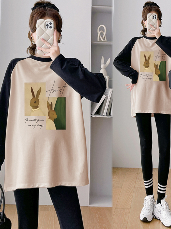 Rasedate sügisene top, vaba lõige, ringkaelaga, pikkade varrukatega, puuvilla-poliesteri segu