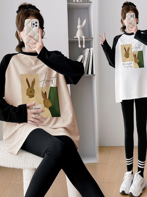 Rasedate sügisene top, vaba lõige, ringkaelaga, pikkade varrukatega, puuvilla-poliesteri segu