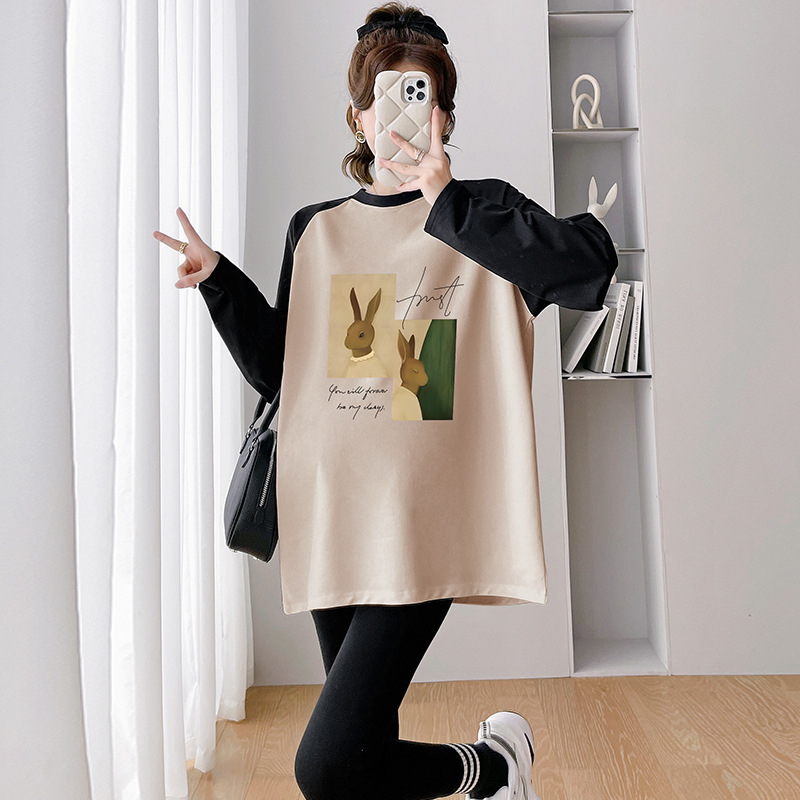 Rasedate sügisene top, vaba lõige, ringkaelaga, pikkade varrukatega, puuvilla-poliesteri segu