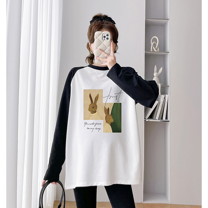 Rasedate sügisene top, vaba lõige, ringkaelaga, pikkade varrukatega, puuvilla-poliesteri segu