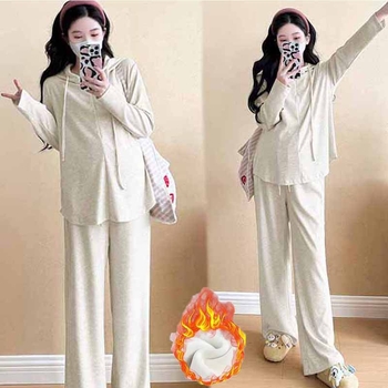 Mamos settas – Korėjietiško stiliaus pusiau užsegamas gobtuvės su T‑marškinėliais ir aukštu juosmeniu, poliesteris 50–70% ir viskozė <30%, pavasaris–ruduo–žiema 2025