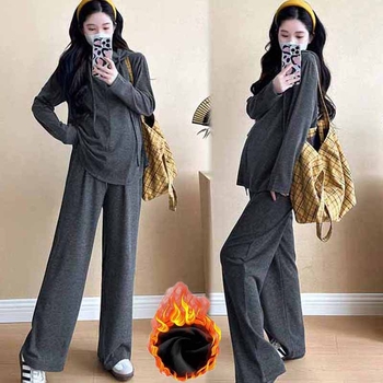 Mamos settas – Korėjietiško stiliaus pusiau užsegamas gobtuvės su T‑marškinėliais ir aukštu juosmeniu, poliesteris 50–70% ir viskozė <30%, pavasaris–ruduo–žiema 2025