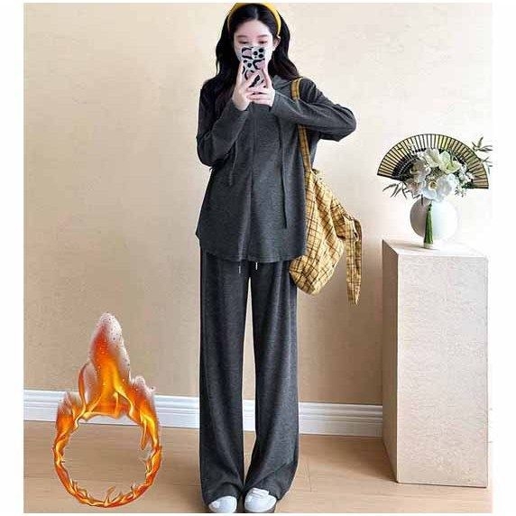 Mamos settas – Korėjietiško stiliaus pusiau užsegamas gobtuvės su T‑marškinėliais ir aukštu juosmeniu, poliesteris 50–70% ir viskozė <30%, pavasaris–ruduo–žiema 2025