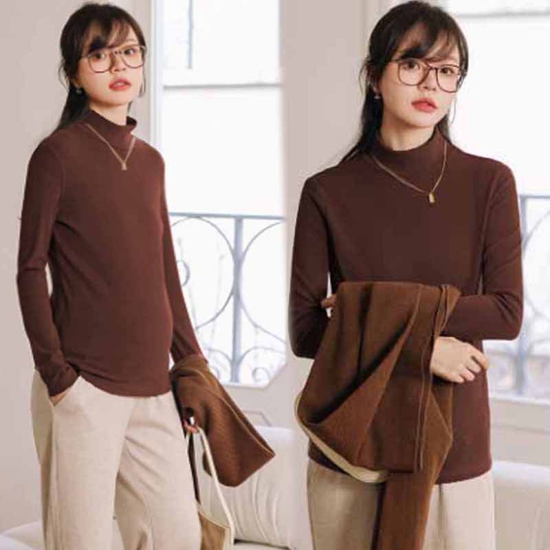 Rasedatele mõeldud baasriide top poolkõrge kaelusega, voldid, polüester-elastaansegu, pikad varrukad