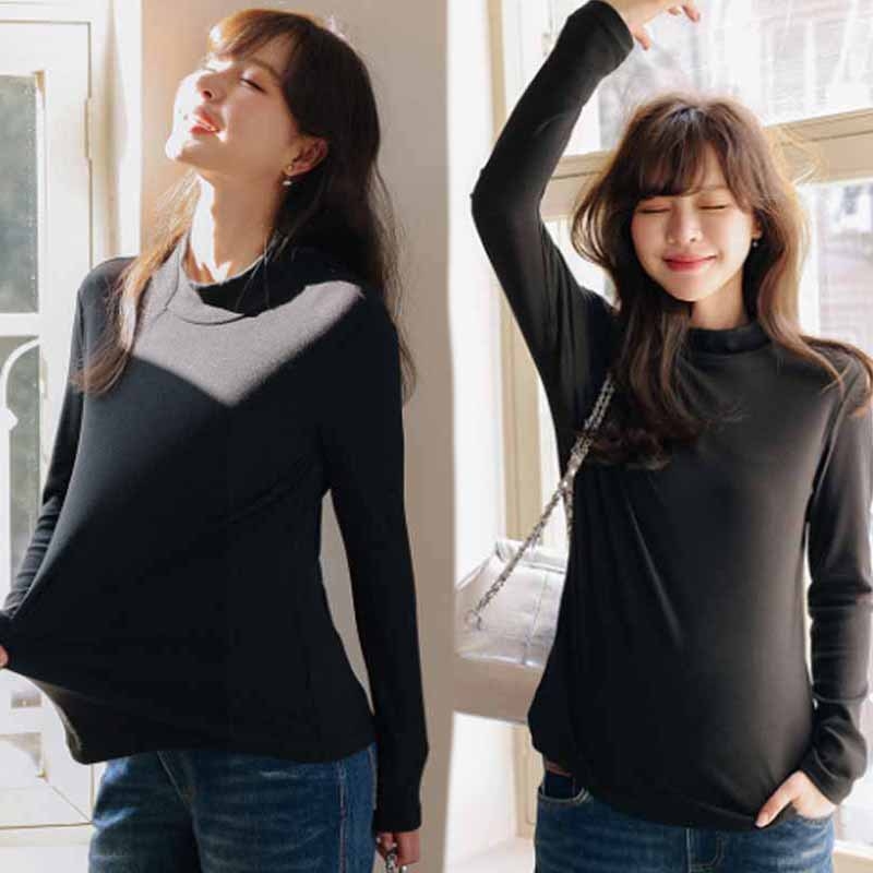 Rasedatele mõeldud baasriide top poolkõrge kaelusega, voldid, polüester-elastaansegu, pikad varrukad