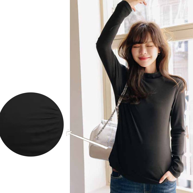 Rasedatele mõeldud baasriide top poolkõrge kaelusega, voldid, polüester-elastaansegu, pikad varrukad