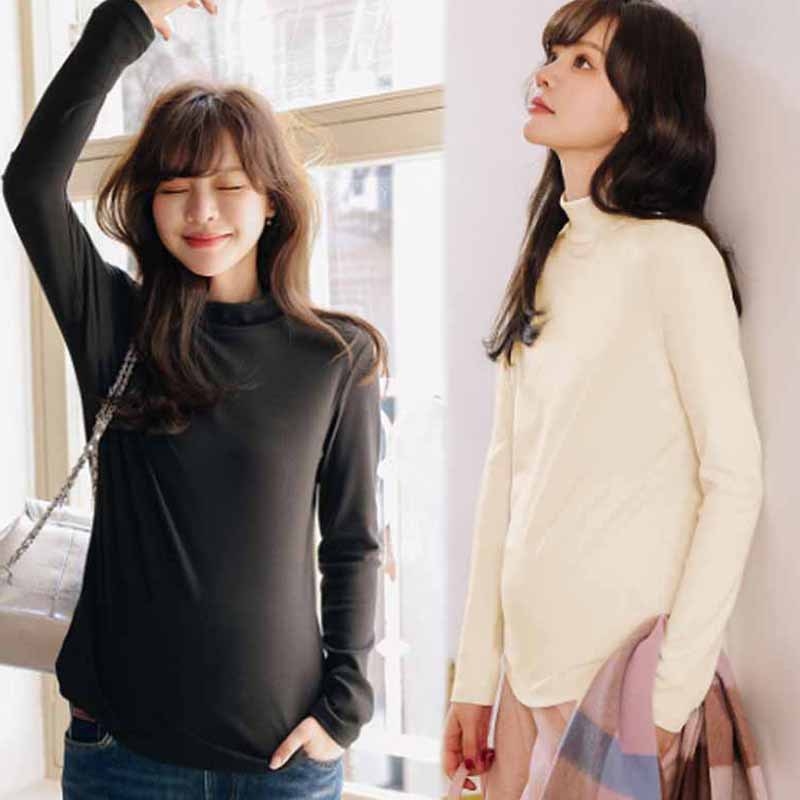 Rasedatele mõeldud baasriide top poolkõrge kaelusega, voldid, polüester-elastaansegu, pikad varrukad