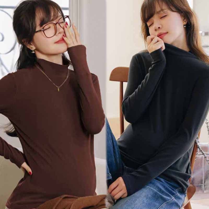 Rasedatele mõeldud baasriide top poolkõrge kaelusega, voldid, polüester-elastaansegu, pikad varrukad