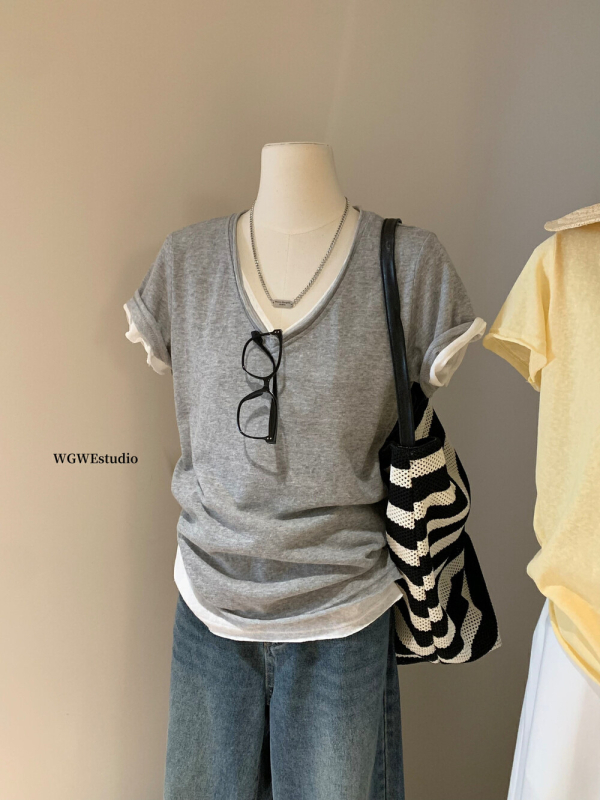 Merceriseeritud puuvillane T-särk, lühikeste varrukatega, ümmarguse kaelusega, vaba lõige, ühevärviline muster, puuvillasisaldus 90–95%, suvi 2025