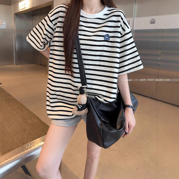 Sweet Yifei majica kratkih rukava - okrugli izrez, udoban kroj, kolag/ spajanje uzorak, uzorak s tekstom i crtanim animacijama, redovna duljina, japansko-korejski casual stil