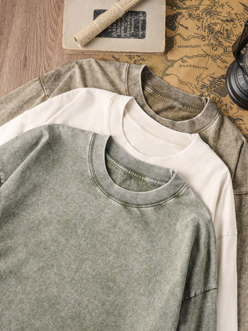 Retro medvilnės marškinėliai laisvos apdailos, ilgos raglano rankovės, apvali kakla, 230 g medvilnė, 96%+ medvilnė