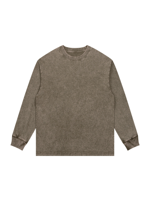 Retro medvilnės marškinėliai laisvos apdailos, ilgos raglano rankovės, apvali kakla, 230 g medvilnė, 96%+ medvilnė