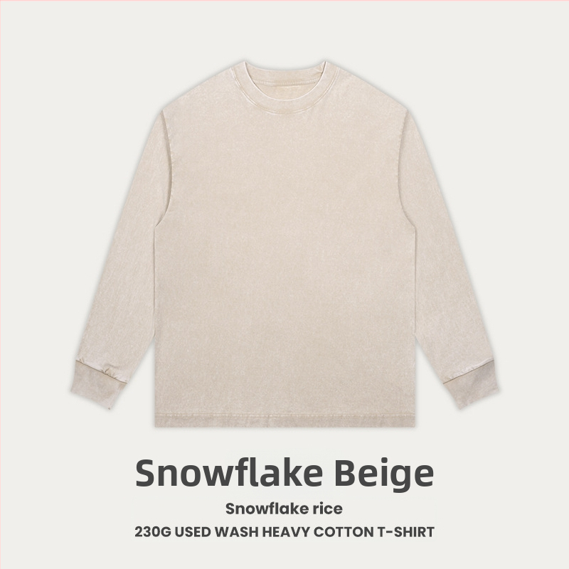 Retro medvilnės marškinėliai laisvos apdailos, ilgos raglano rankovės, apvali kakla, 230 g medvilnė, 96%+ medvilnė