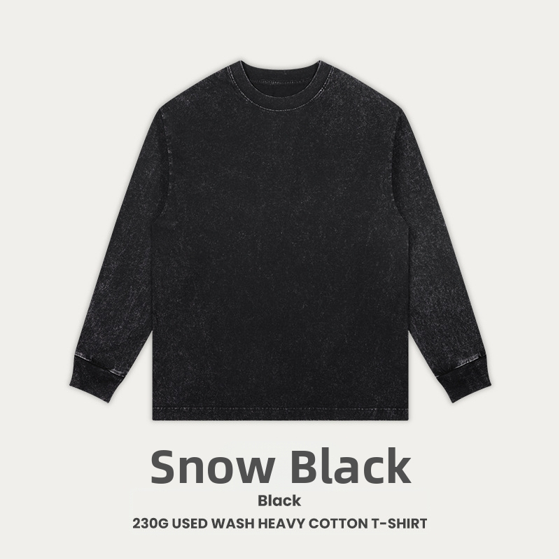 Retro medvilnės marškinėliai laisvos apdailos, ilgos raglano rankovės, apvali kakla, 230 g medvilnė, 96%+ medvilnė