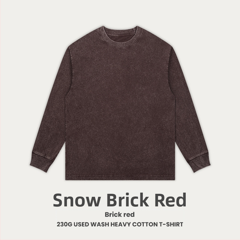 Retro medvilnės marškinėliai laisvos apdailos, ilgos raglano rankovės, apvali kakla, 230 g medvilnė, 96%+ medvilnė