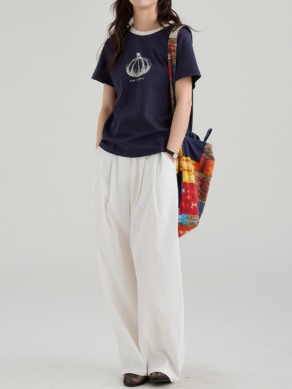 Majica s tikva printom, pamuk-elastan tkanina, okrugli izrez, kratki rukavi, ležerni ljetni top