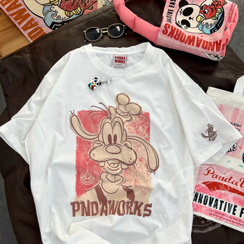 Tricou cu imprimeu anime, bumbac 95%+, croială lejeră, guler rotund, mâneci scurte