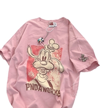 Tricou cu imprimeu anime, bumbac 95%+, croială lejeră, guler rotund, mâneci scurte