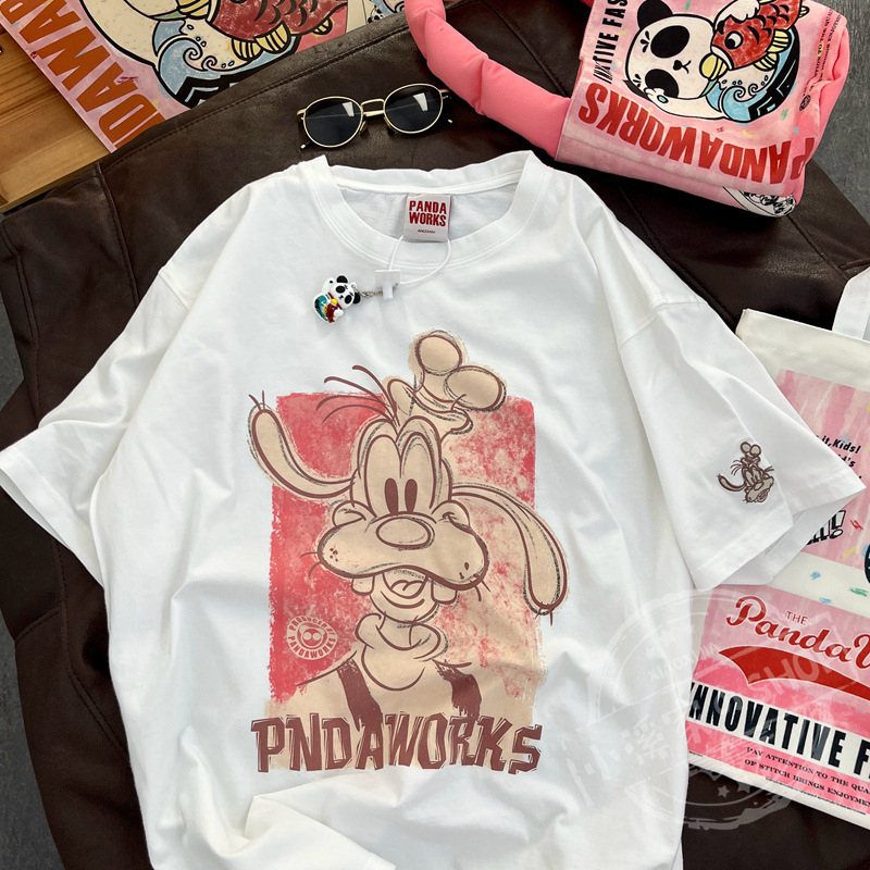 Tricou cu imprimeu anime, bumbac 95%+, croială lejeră, guler rotund, mâneci scurte