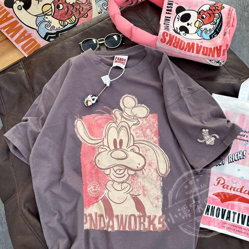 Tricou cu imprimeu anime, bumbac 95%+, croială lejeră, guler rotund, mâneci scurte