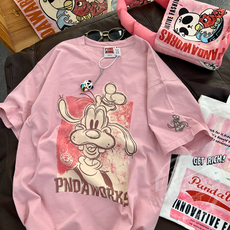 Tricou cu imprimeu anime, bumbac 95%+, croială lejeră, guler rotund, mâneci scurte